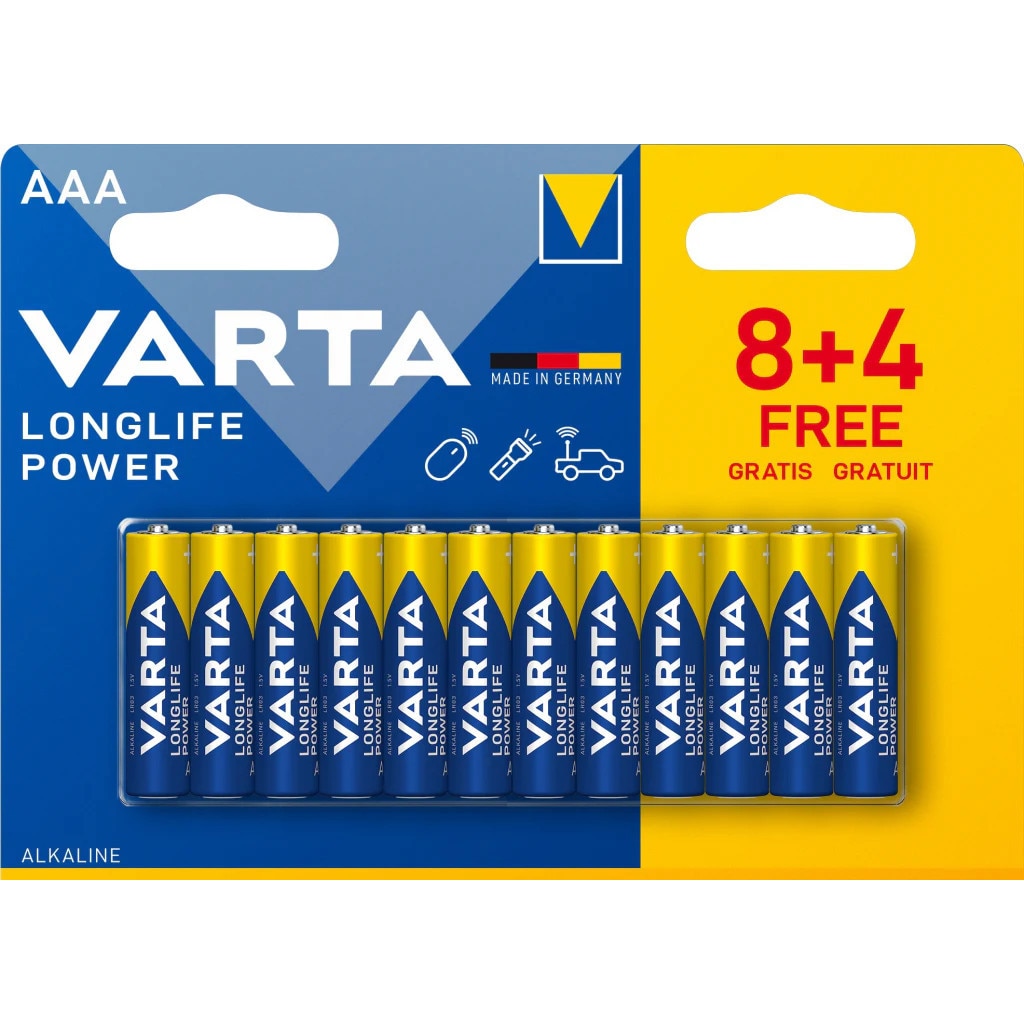 Set 12 baterii alcaline LR03 blister, AAA, Varta