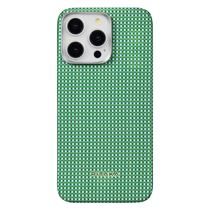 Husa de protectie spate PITAKA MagEZ 5, MagSafe, aramida, alb/verde, pentru iPhone 15 Pro