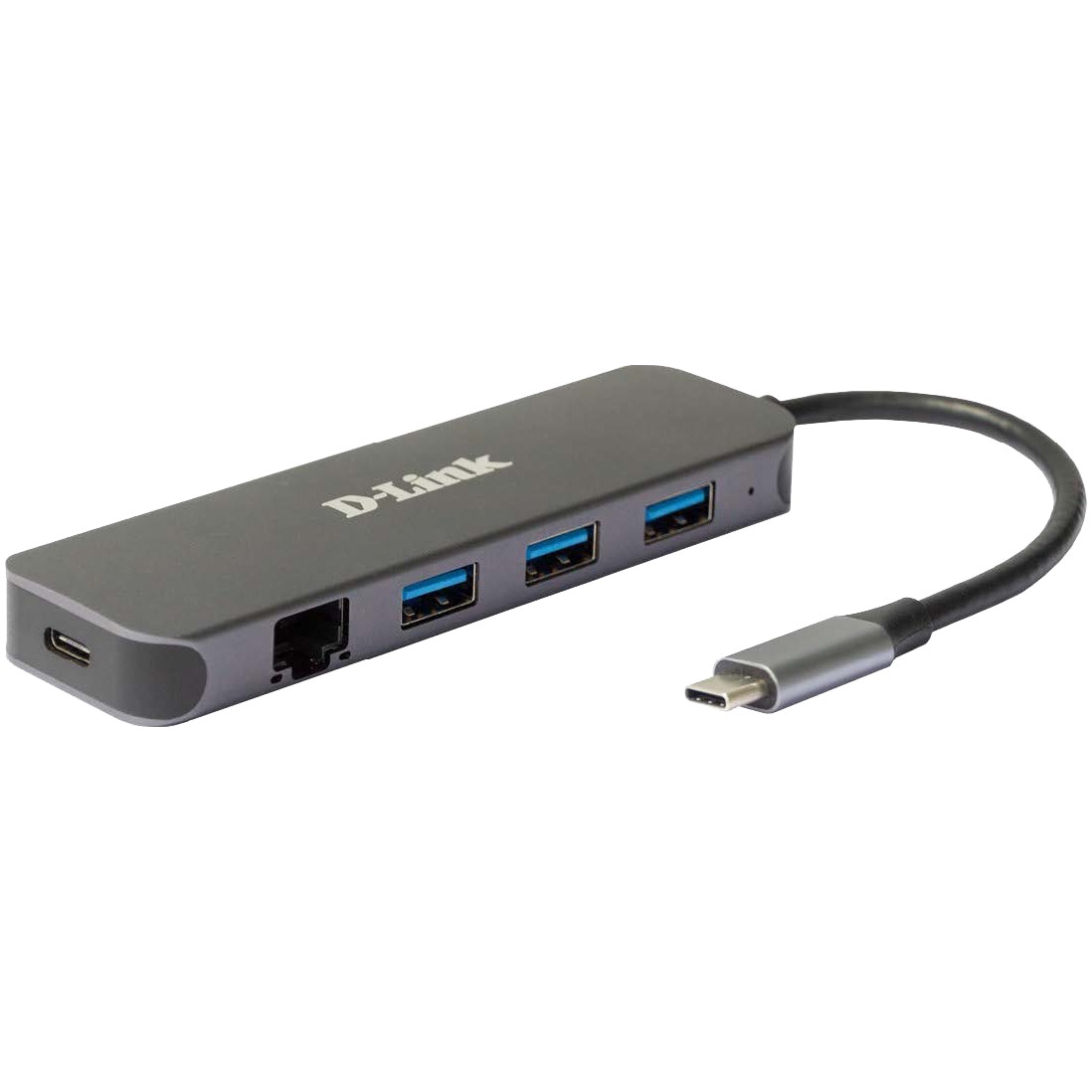 HUB USB D-LINK DUB-2334, USB Type C, cablu 10 cm, metalic, argintiu
