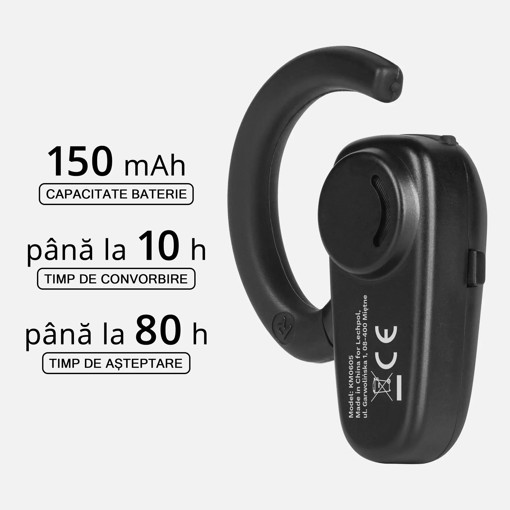Casca bluetooth, Kruger&amp;Matz , 10 ore, K18, KM0605, Negru