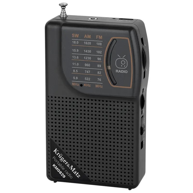 Radio portabil Kruger&Matz KM0829, AM/FM/SW, antena telescopica, alimentare USB-C, 125x70.5x35.4mm