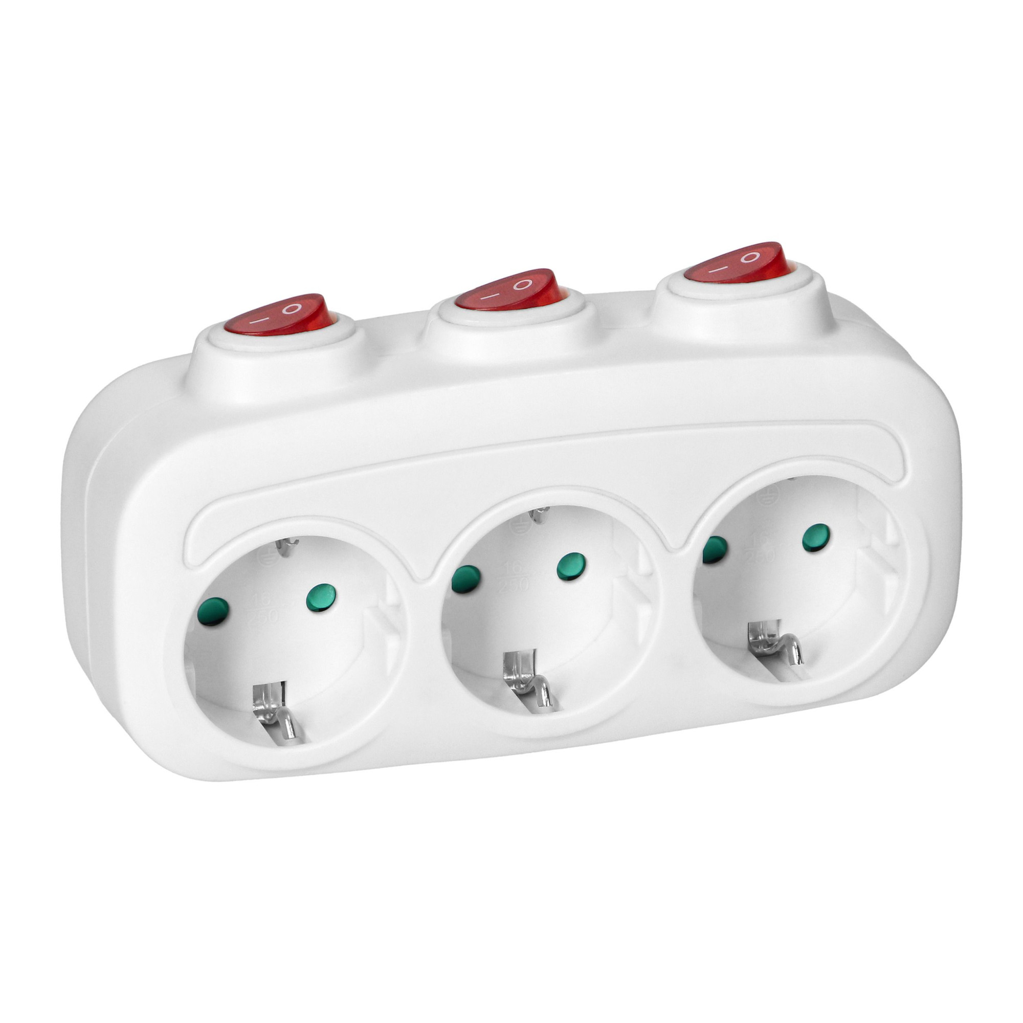 Prelungitor tip spliter cu 3 prize si intrerupator individual pe fiecare priza