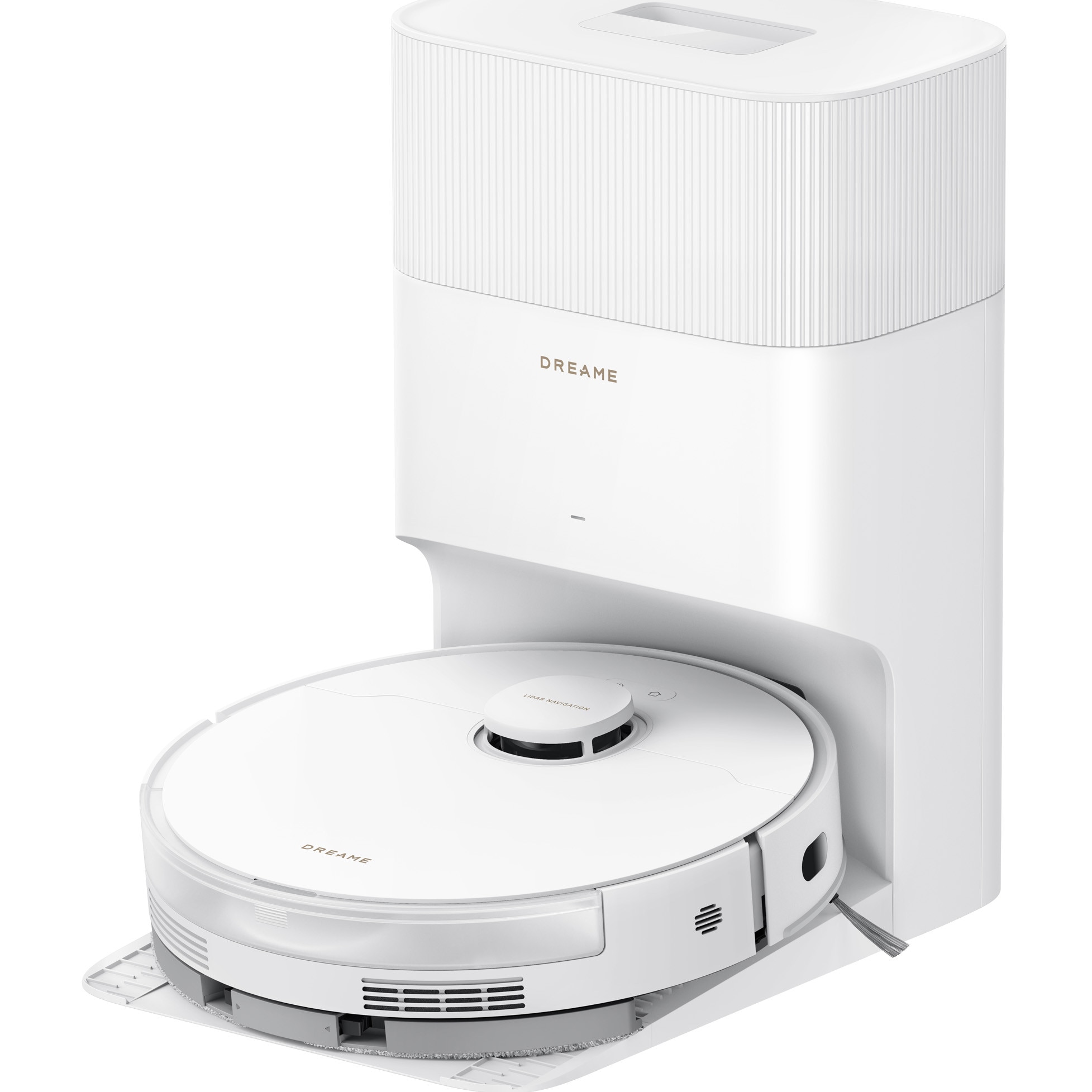 Robot de aspirare cu mop Dreame D20 Plus RLD35GD, statie automata de golire praf 5l, 13000Pa, rezervor praf 0.5l, rezervor apa 0.35l, baterie 5200mAh, alb