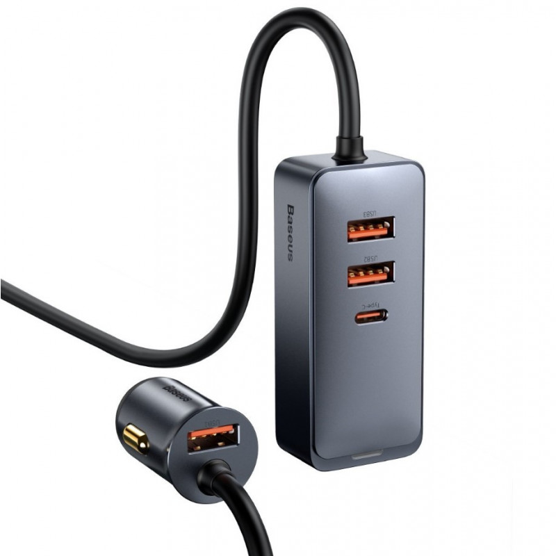 Incarcator auto, Baseus, 3 x USB, USB-C, 120 W, Gri