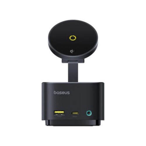 Docking station Baseus MagPro Series II 7-in-1, conectare PC USB-Type-C, USB 3.2 x 1, incarcare wireless 15W, card reader MicroSD/SD, negru