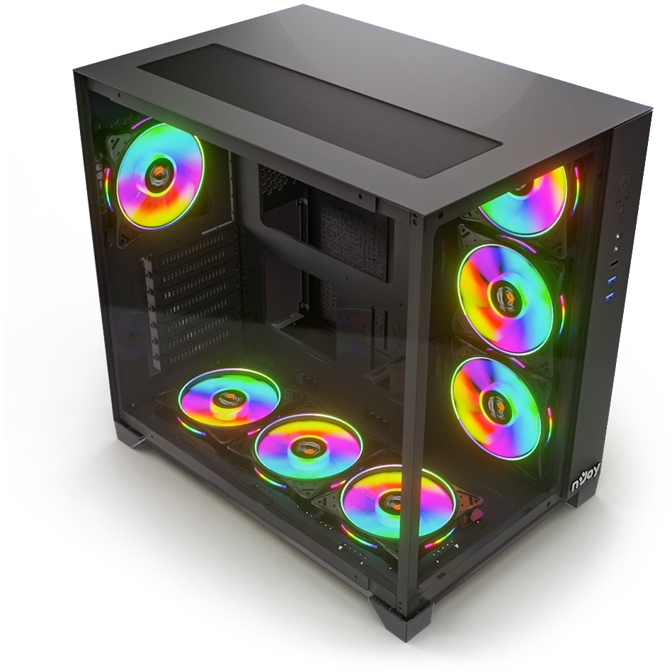 Carcasa NJOY PC AURA, ARGB, Middle tower ATX, Black