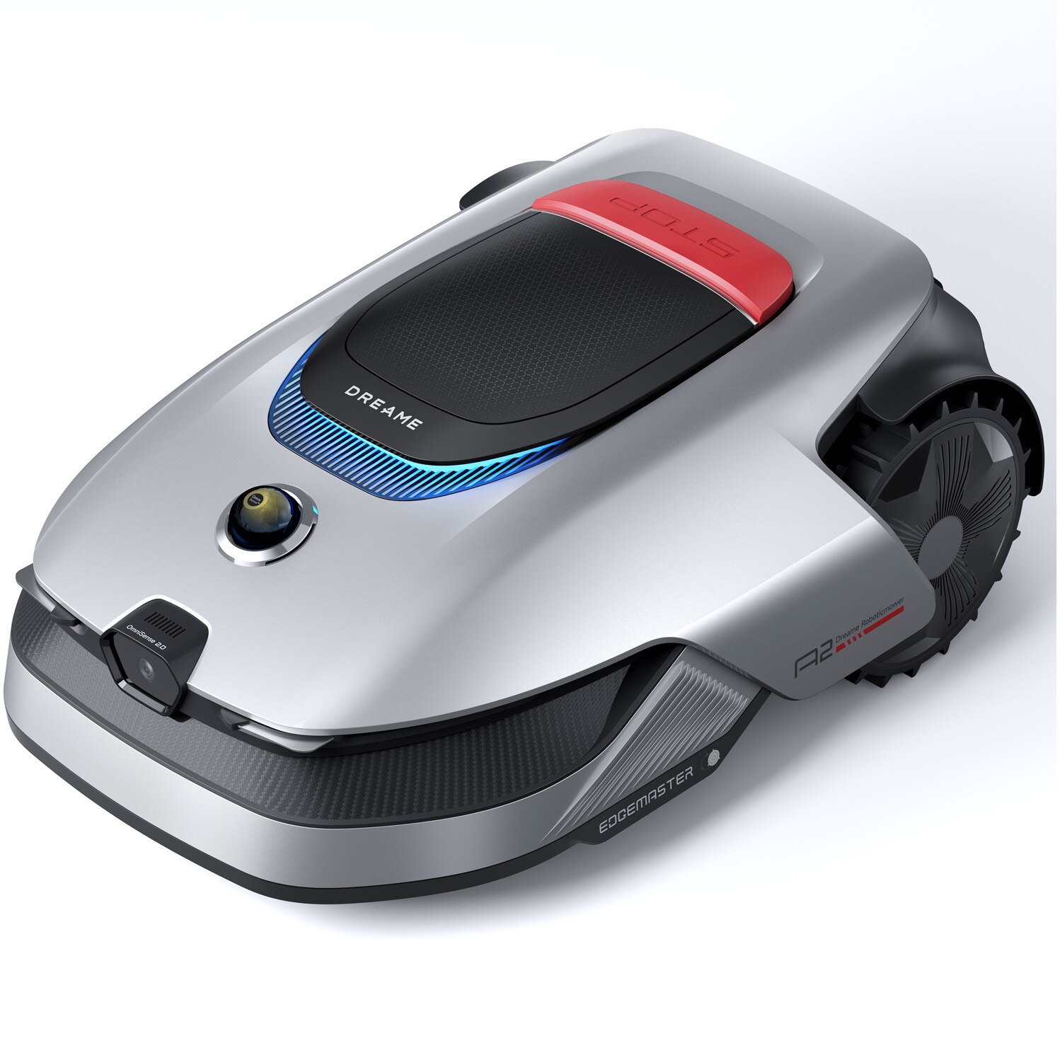 Robot de tuns gazon/iarba Dreame Roboticmower A2, 3000 mp supfarata lucru, 2–24 cm latime taiere, 20–60 mm inaltime taiere reglabila, sistem OmniSense 2.0 3D Ultra camera AI, sistem de taiere EdgeMaster, panta maxima 50 %/26.5°, senzor Lidar 3D