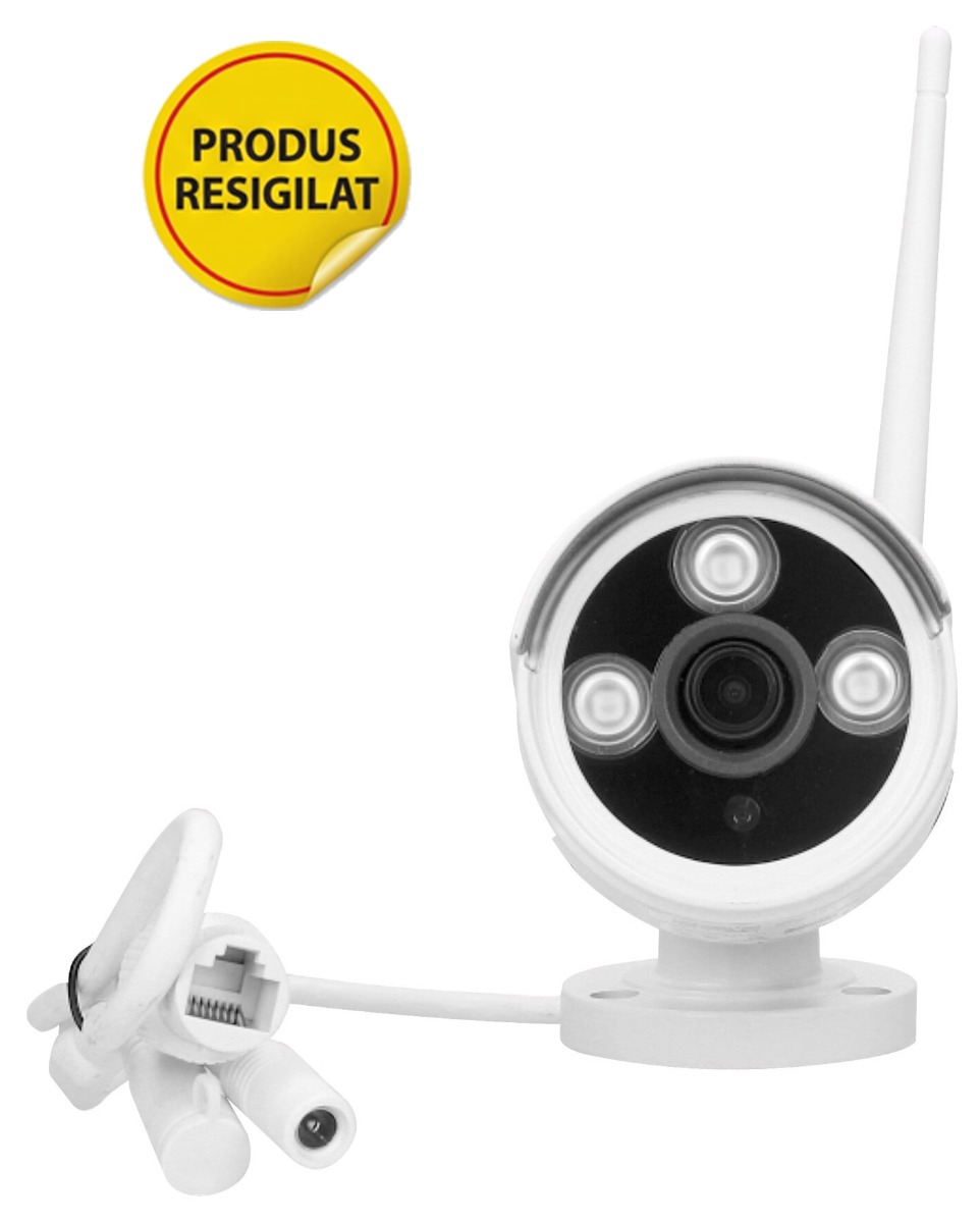 RESIGILAT -Camera supraveghere video IP ORNO OR-MT-JT-1806, HD, IP65, iluminare noaptea, aplicatie mobil, slot card memorie, alb