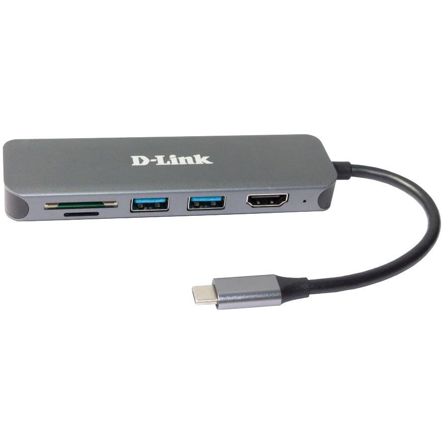 HUB USB D-LINK DUB-2327, USB Type C, cablu 10 cm, metalic, argintiu