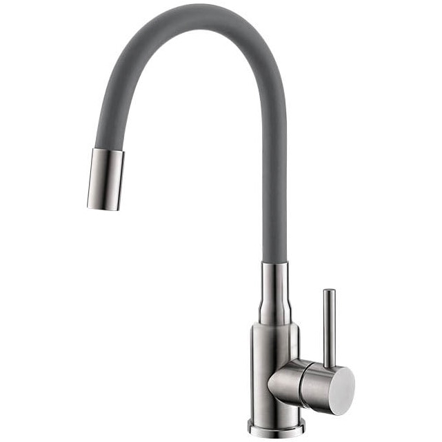 Baterie bucatarie Alveus Flexa, pipa flexibila, cartus ceramic, Gri Satin