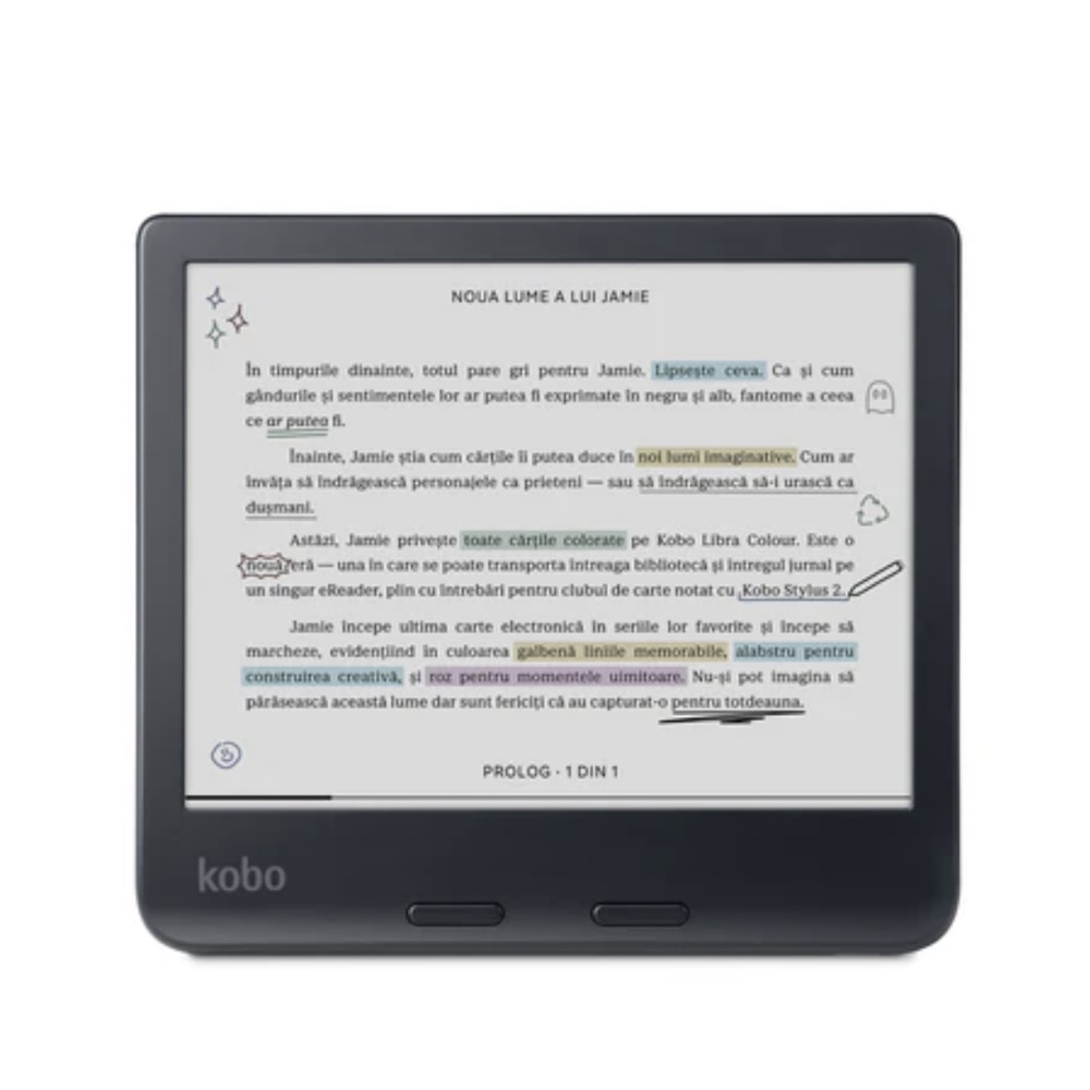 E-Book Reader Kobo Libra Colour, Ecran E-Ink Kaleido 7", Procesor Dual-Core 2.0GHz, 32GB Flash, USB Type-C, ComfortLight PRO, Wi-Fi, IPX8 Negru