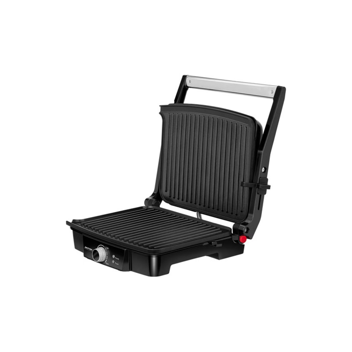 RESIGILAT - Grill electric MPM MGR-09M, 2000W, temperatura reglabila 0-270 ° C, deschidere 180°, inaltime reglabila a placii superioare, doua moduri de grill, carcasa otel inoxidabil