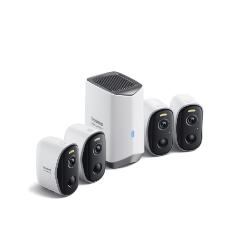 Kit supraveghere video Baseus Security N1 Plus, 2K HD, IP67, Night Vision, Autonomie 270 zile, HomeStation H1 + 4 camere video