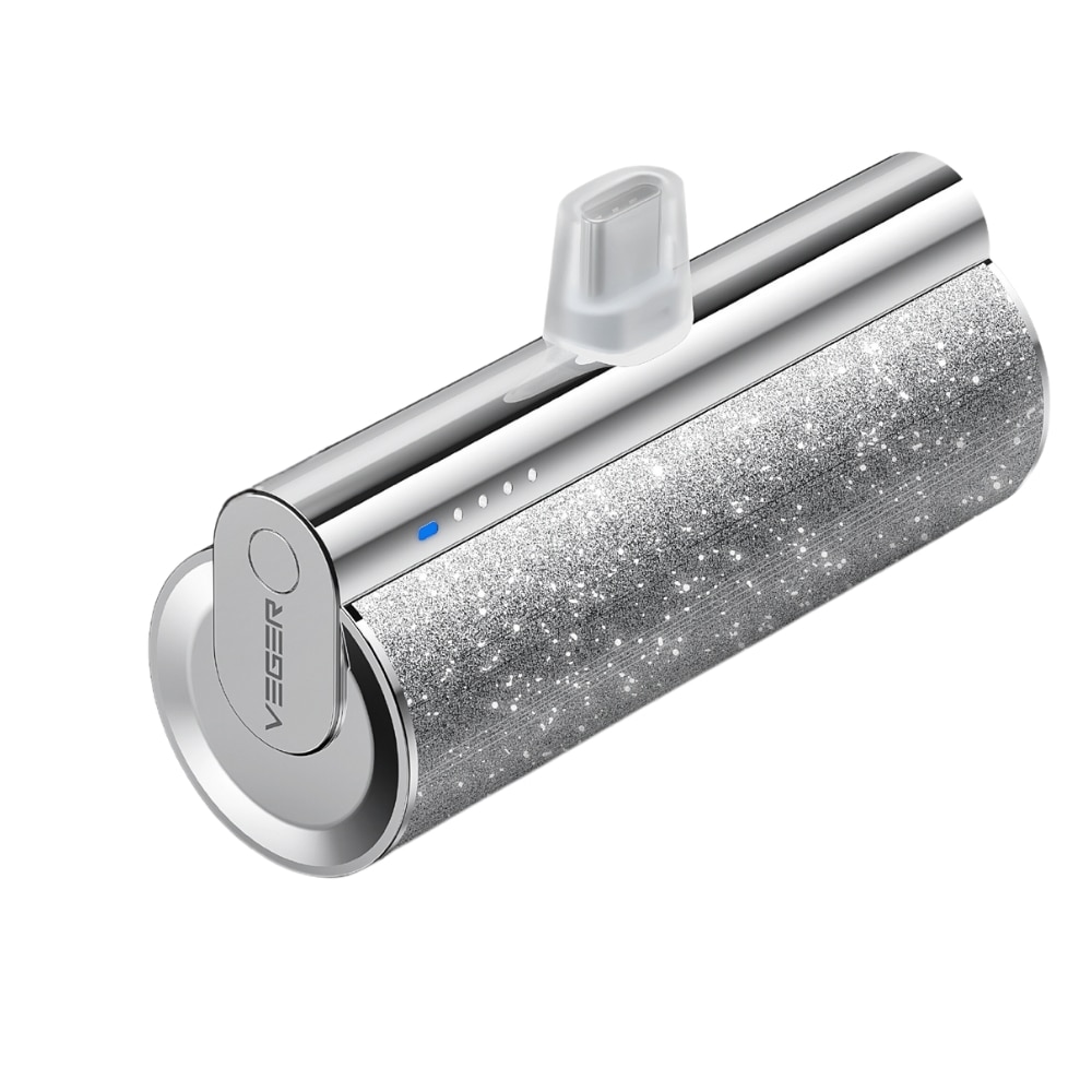 Power Bank VEGER LIPSTICK-C, 5000mAh, USB-C, 12W, 100 x 22 x 22 mm, Argintiu