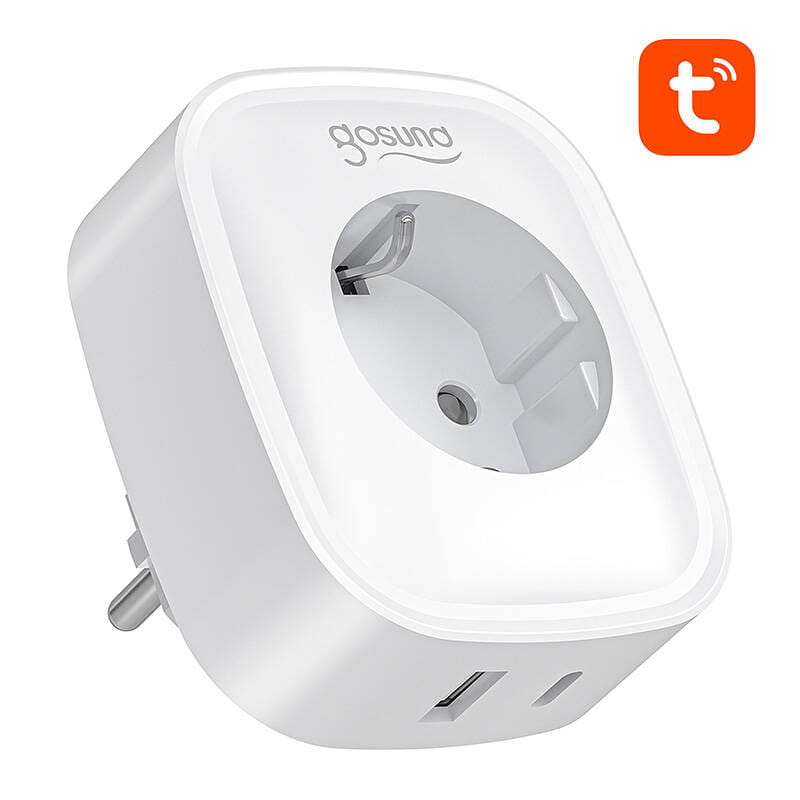 Priza smart Gosund SP6 cu monitorizarea energiei, Control vocal, 16A, 20W, USB/USB-C, Tuya, Bluetooth, WiFi, Alb