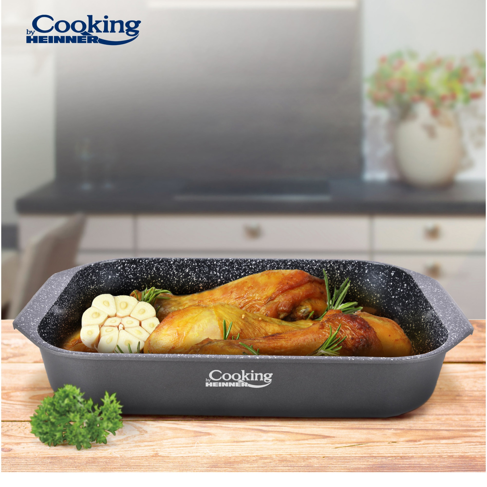 Tava Cooking by Heinner Dark Line, aluminiu turnat, acoperire ceramica, 39.5 x 26 x 6.3 cm