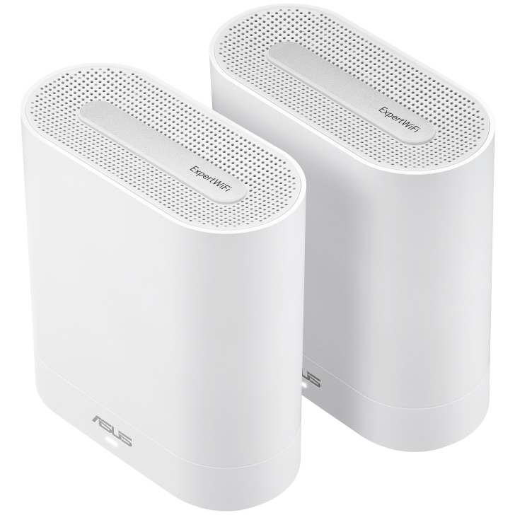 Sistem Wi-Fi Mesh Business ASUS ExpertWiFi EBM68 2PK, AX7800, Tri-Band, Quad-Core 1.7GHz CPU, 256MB/1GB Flash/RAM, 2.5G port, OFDMA, Beamforming, 8 SSIDs, guest portal customizat, Commercial-Grade Network Security &amp; VPN, AiMesh, montare perete