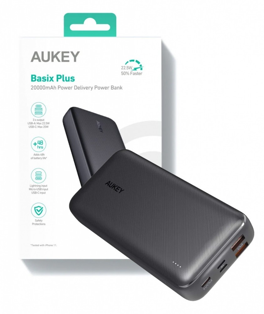 Acumulator Extern Aukey PB-N74S 20000mAh 20W PD 22,5W SCP Negru